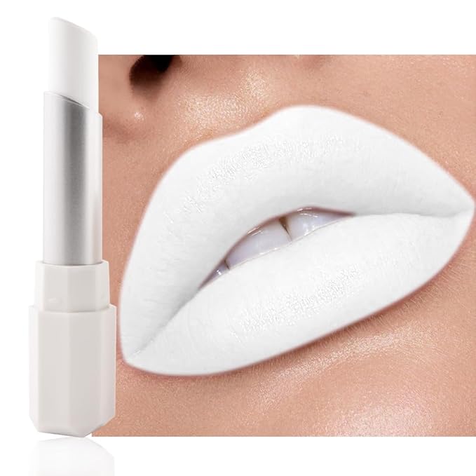 White Cream Matte Lipstick Stick 02#, Longwear Full Coverage Velvet Lip Color for Women, Waterproof Multi-Use Lip & Cheek Makeup Stick for Halloween & Party Makeup, Lápiz labial mate en crema blanco