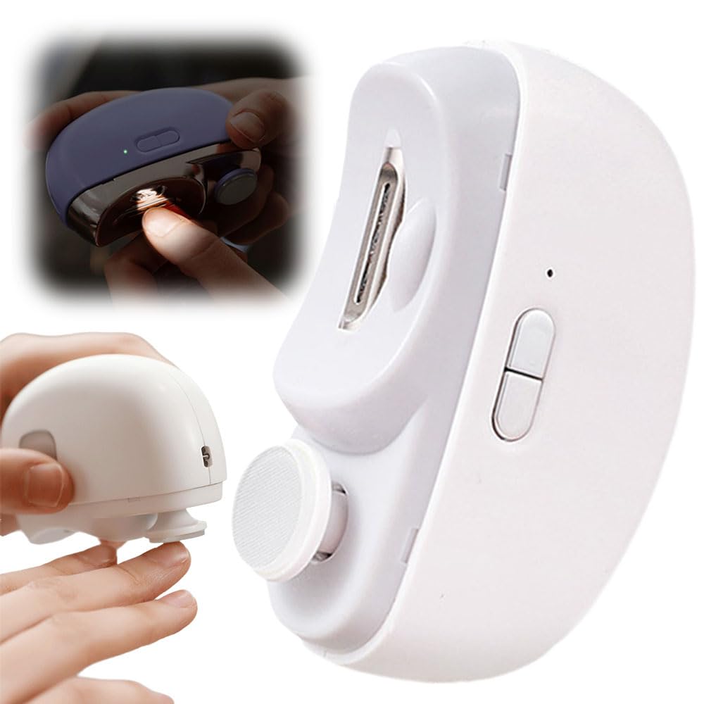 2 in 1 Electric Polishing Automatic Nail Clippers, Electric Nail Trimmer Electric Nail Clipper with 2 Adjustable Speeds, Nail Trimmer for Seniors, Kids, Adults (White)