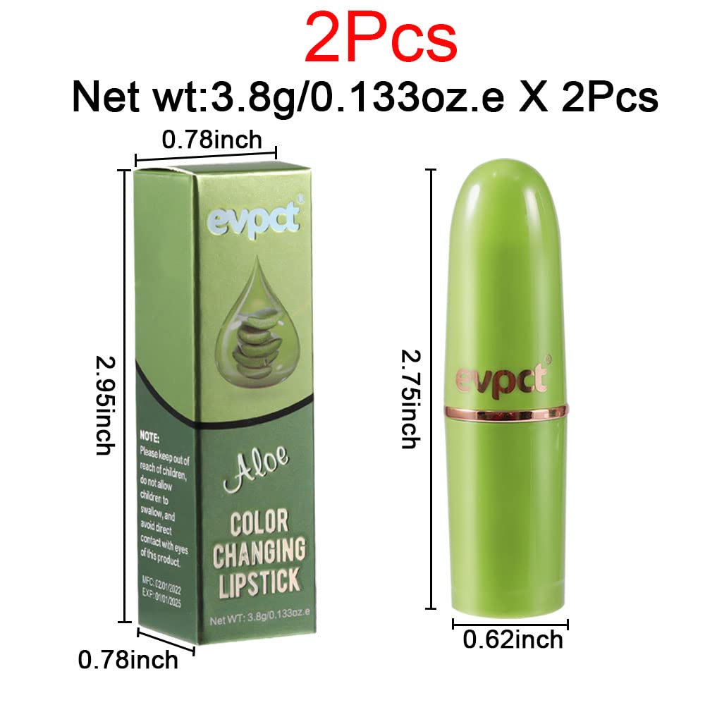 EVPCT 2Pcs Aloe Vera Lip Color Changing Lip Balm Set - Green Magic PH Lipstick Tinted Lip Balm Gloss Stain Makeup Set for Women Girls - Waterproof