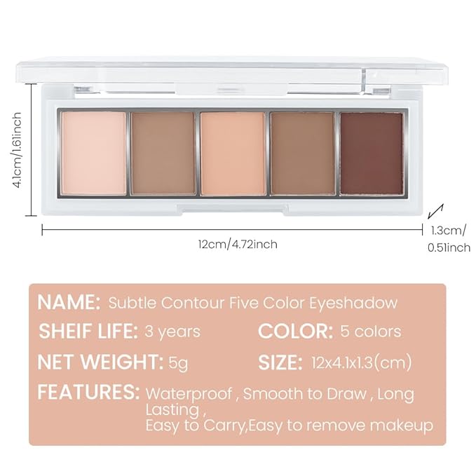JUAAZIN 5 Colors Matte Eyeshadow Makeup Palette, 5 Natural Classic Nude Neutral Nude Brown Eyeshadow, Looks for Brown Eyes Women Finish Long Wearing Waterproof Professional Eye Makeup 01#