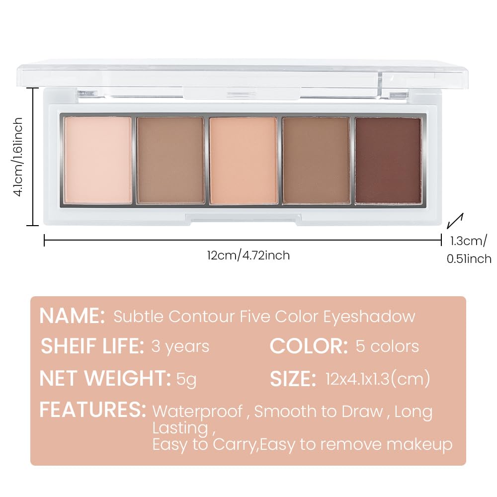 JUAAZIN 5 Colors Matte Eyeshadow Makeup Palette, 5 Natural Classic Nude Neutral Nude Brown Eyeshadow, Looks for Brown Eyes Women Finish Long Wearing Waterproof Professional Eye Makeup 01#