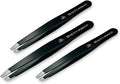 Beauty Power Tweezers for Women Facial Hair. Ultra Precision Tweezers for Women & Men, Sharp Slant Tweezer for Eyebrows, Ingrown Hair Removal. Professional Plucker, German Stainless Steel 3-Pack Black