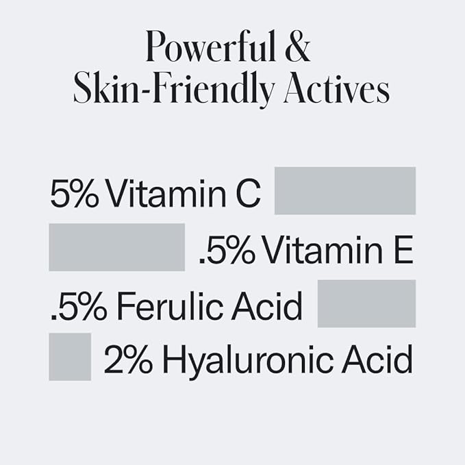 Geologie Vitamin C+E Ferulic Acid Face Serum | Brightening & Firming Anti-Aging Gel Formula | 5% Light-Protected & Stabilized Vitamin C, 0.5% Vitamin E, 1.5% Hyaluronic Acid | 30 ML