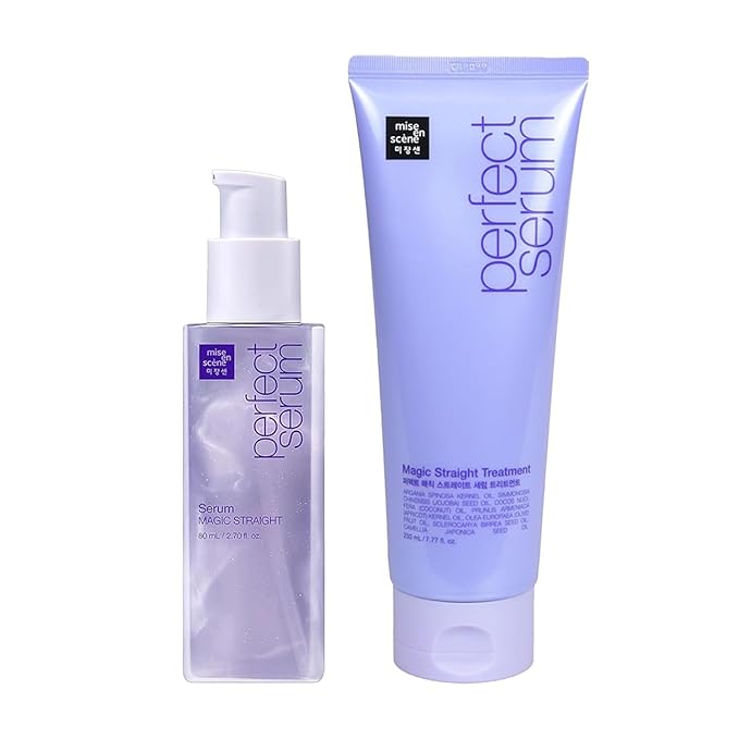 Mise En Scene Magic Straight Serum and Treatment - Hair Taming Oil for Frizzy | Heat Protectant | Straightening Fixing | Humidity Hair Products | Coconut Oil | Sleek and Shine | Bergamot Scent