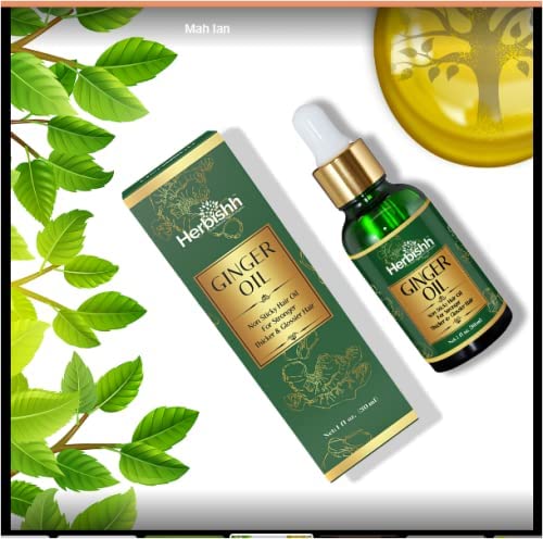 Herbishh Ginger Essential Oil For Hair Growth 30ml Each Pack Of 2, Non Sticky, Ginger Hair Growth Serum Oil For Thicker, Strong and Glossier, Ginger Oil for Hair with Dropper