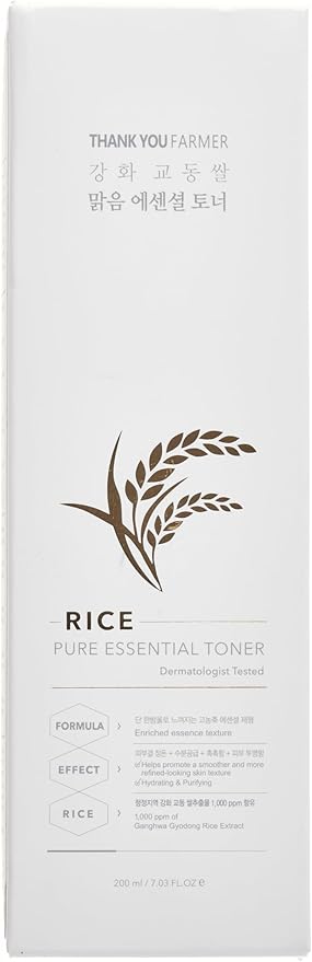 THANKYOU FARMER Rice Pure Essential Toner Korean Milk Toner with Rice Water & Niacinamide - Gentle Hydrating Toner for Brightening and Soothing Dry & Sensitive Skin, Vegan, 7.03 oz