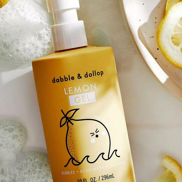 Dabble & Dollop Lemon Kids 3-in-1 Body Wash, Shampoo & Bubble Bath – Tear-Free, Gentle, Natural-Origin, Hypoallergenic and Safe for Sensitive Skin (10 fl oz, Pack of 2)