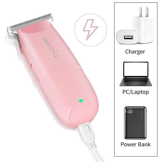 SweetLF Hair Clippers, Silent Cordless Hair Trimmer, Mini Hair Cutting Kit with 3 Guide Combs, Portable & USB Rechargeable Haircut Clippers for Men Women Kids (Pink)