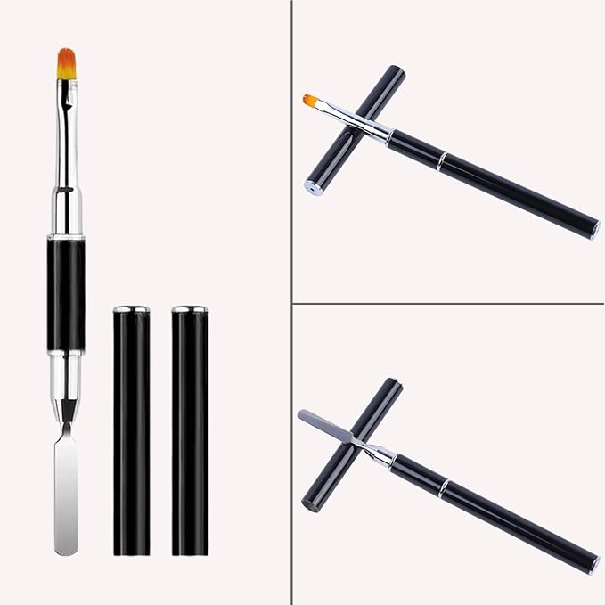 Whmeolyo Dual-Ended Polygel Brush & Picker Brush, 2 IN 1 Design Poly Gel Nail Art Brushes Tool, Stainless Steel Manicure Spatula Builder for PolyGel UV Acrylic Nails Extension (6pcs)