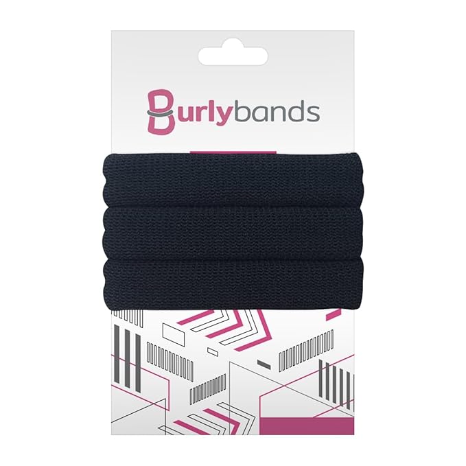 Burlybands Elastic Hair Ties No Damage for Thick Heavy Hair, Black 3 Pack