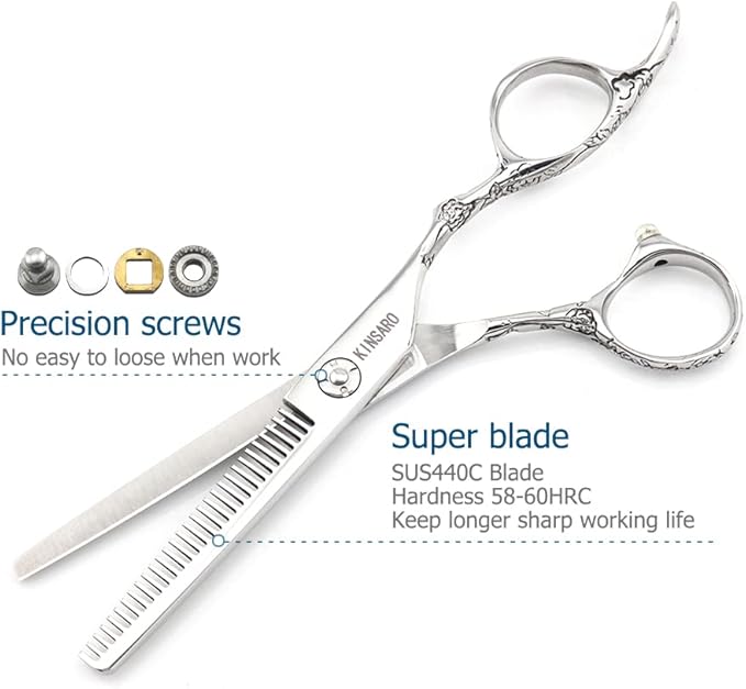 KINSARO 6 Inch Professional Hair Thinning Scissors, 440C Texturizing Shears