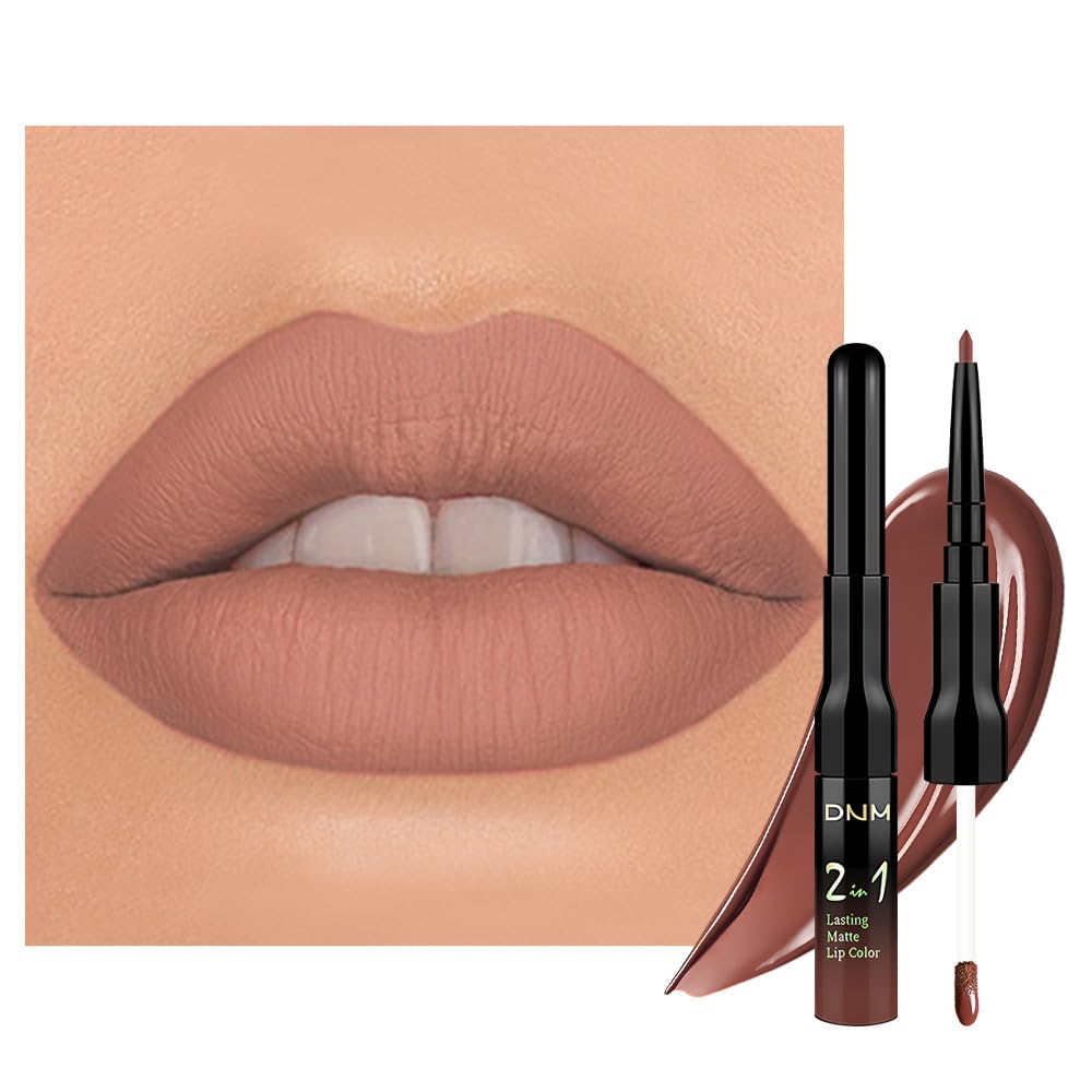 evpct 1Pcs Nuetral Nude Matte Lip Liner & Liquid Lipstick Stain Makeup Set for Women, Nude Lip Liner Stain Long Lasting Waterproof Smudge Proof, Cruelty Free Lip Stick Makeup 24 hours originales, 61