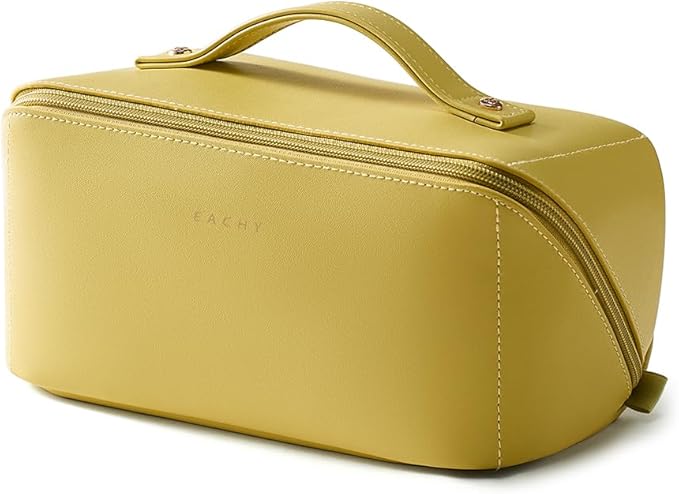 EACHY Travel Makeup Bag,Large Capacity Cosmetic Bags for Women,Portable Pouch Open Flat Toiletry Bag Make up Organizer with Divider and Handle