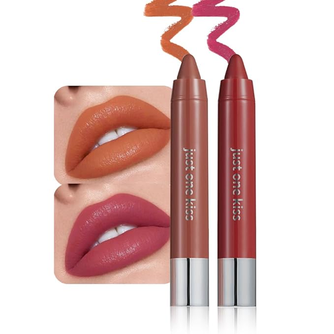 mekuel 2Pcs Coral & Rich Red Hydrating Cream Lipsticks Lip Crayon for Women, Moisturing Lipstick Longwear Lip Liner Crayon Set for Ombre Shades, Matte Creamy Lips Stick Natural Tinted Lips Balm Set, E