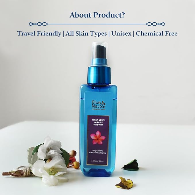 Blue Nectar Niraa Jasmine Nayika Body Attar | Perfume Mist for Women | Long-Lasting Jasmine Attar with Fig Leaf | Floral Body Mist Spray | Travel-Friendly (3.38 Fl Oz)