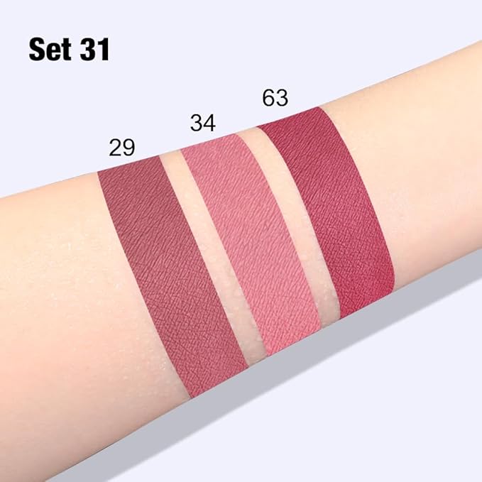 AMY'S DIARY 3Pcs Matte Rose Pink Liquid blush Lipstick Set, Soft Pink Nude Dusty Rose Mauve Red Lip Stain Kit, LipStain Long Lasting 24 Non-Transfer Lip Gloss, Waterproof Lip Makeup for Women Lippies