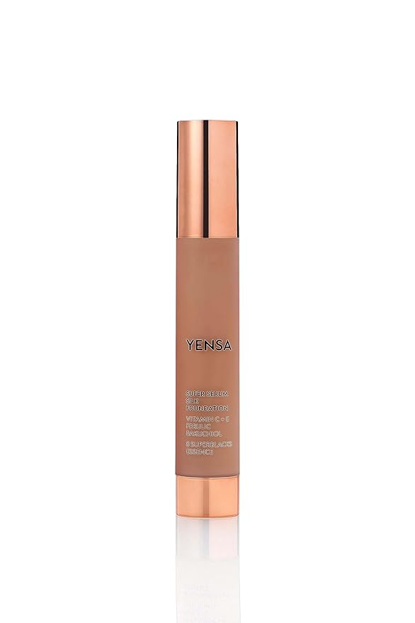 YENSA Super Serum Silk Foundation - Hydrating, Full Coverage Foundation with Vitamin C & Bakuchiol Oil - Blurs Imperfections & Evens Skin Tone - Korean Skin Care Makeup - Deep 2 (1 oz)