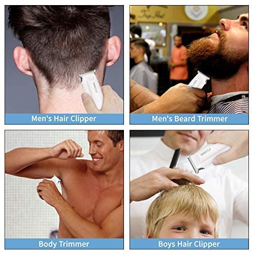 SWEETLF Hair Clippers, Silent Cordless Hair Trimmer, Mini Hair Cutting Kit with 3 Guide Combs, Portable & USB Rechargeable Haircut Clippers for Men Women Kids (White)