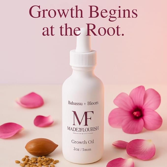 Made2flourish Babassu & Bloom Strengthening Growth Oil, Hair Revitalizing Oil, Multi-Purpose, Cactus & Argan, Potent, Lightweight, Non-Greasy, Soothes Scalp, Reduces Dryness, Thickens Hair