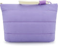 DOB SECHS Striped Quilted Makeup Bag with Wristlet Handle Cute Puffy Cotton Cosmetic Bag for Women Small Puffer Toiletry Zipper Make Up Pouch Quilt Clutch Bag Travel Organizer Storage Pouches, Purple