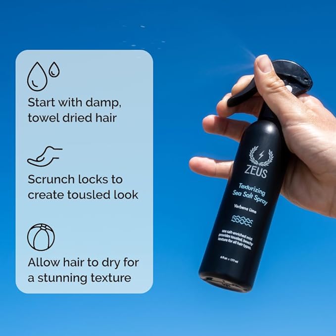 ZEUS Texturizing Sea Salt Spray, Volumizing Beach Wave Mist (Made in USA)