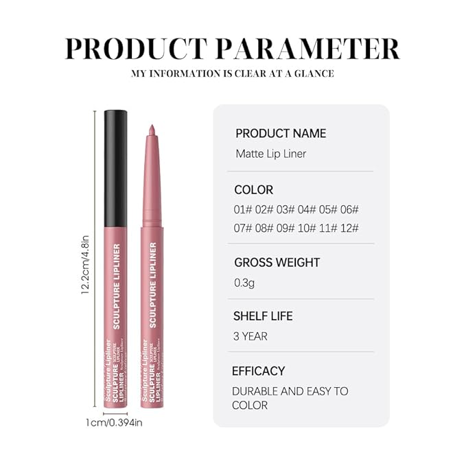 Hxssll 12 Colors Matte Lip Liner Pencil – Long Lasting Waterproof Lip Liner, Smudge Proof Transfer Proof Lip Pencil, High Pigment Lip Makeup for Defining & Filling Lips (11#, 1PCS)