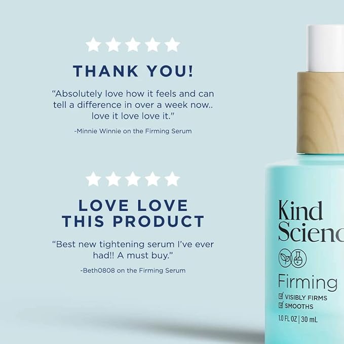 Kind Science Firming Serum, Anti Aging Face Treatment, Lightweight Facial Serum With Retinol Alternative Bakuchiol & Peptides, Fragrance Free, For Sensitive Skin and All Skin Types, 1 fl oz
