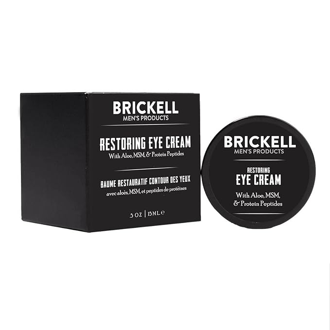 Brickell Men's Restoring Under Eye Cream for Men, Anti Aging Eye Balm To Reduce Puffiness, Wrinkles, Dark Circles, Crows Feet & Eye Bags, Caffeine, Hyaluronic Acid & Protein Peptides, 0.5oz, Unscented