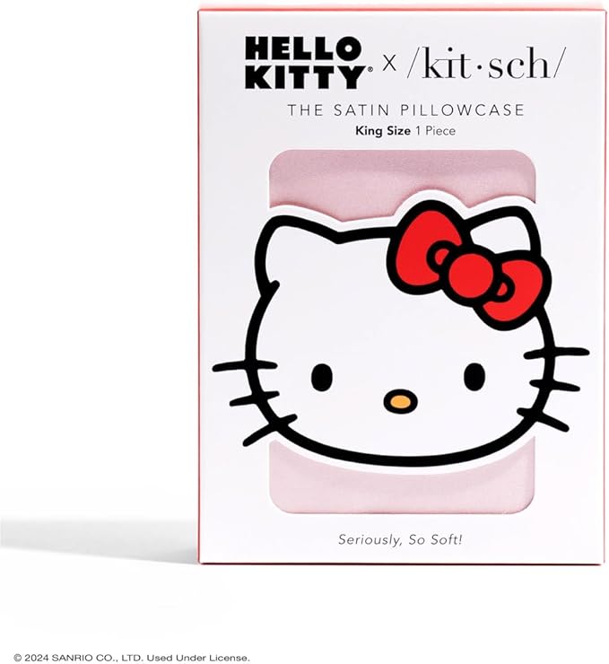 Kitsch x Hello Kitty Satin Pillowcase - Size 19x36, Solid Pink Kitty Face