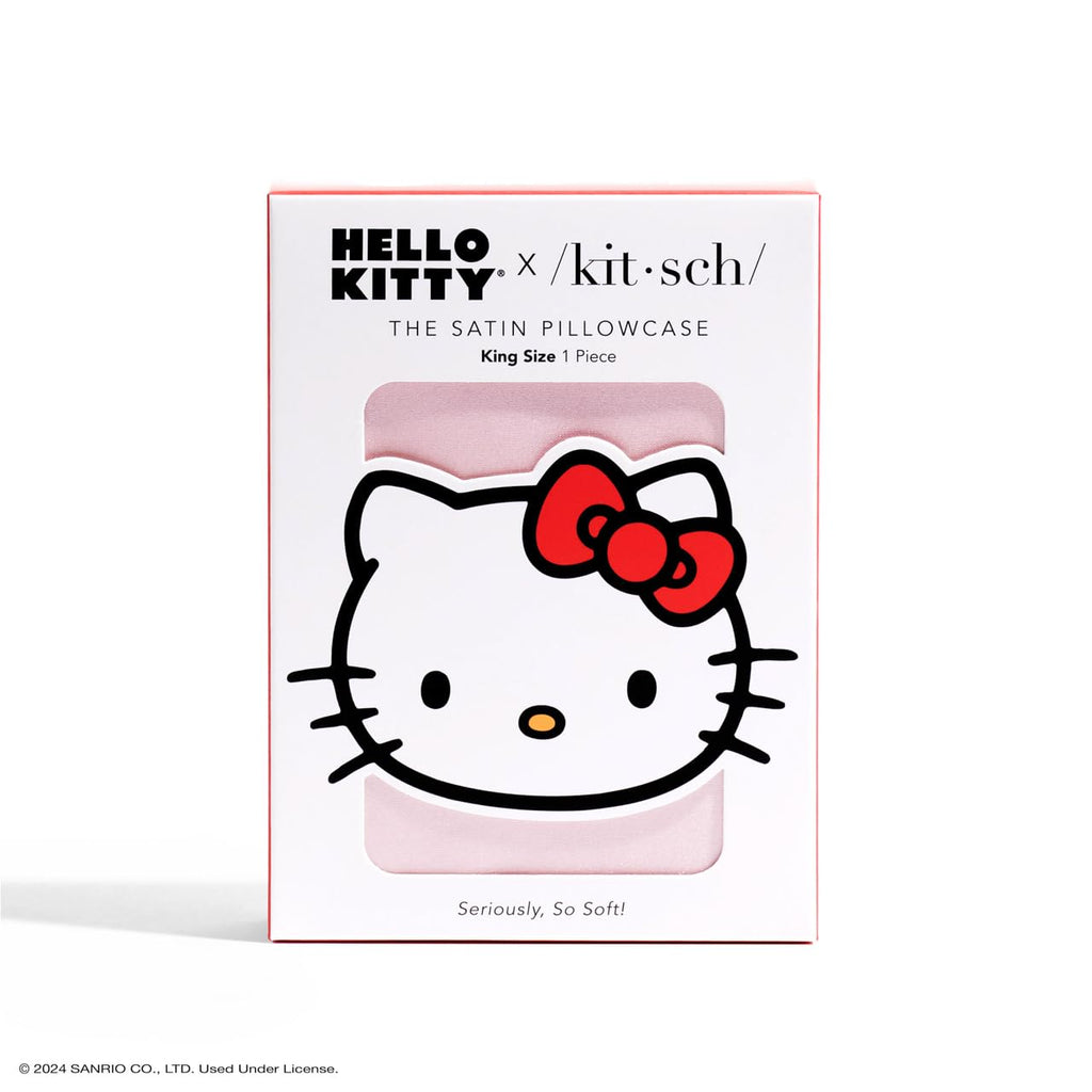 Kitsch x Hello Kitty Satin Pillowcase - Size 19x36, Solid Pink Kitty Face
