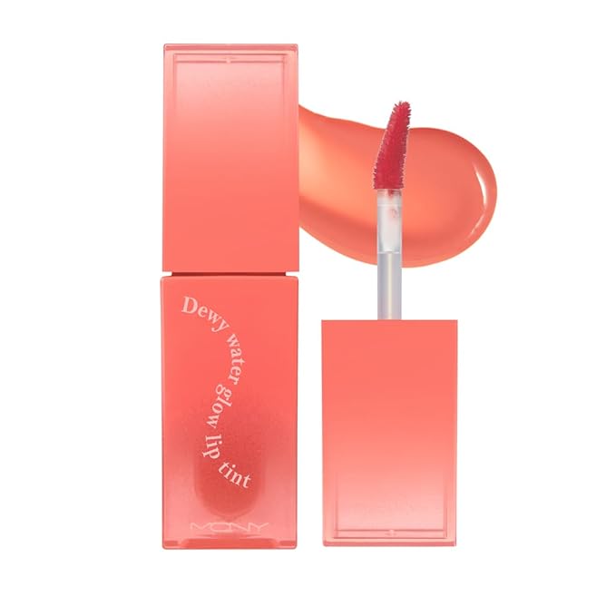 MQNY (MACQUEEN NEWYORK Dewy Water Glow Lip Tint - #08 Peach Jelling, Glass-like Mirror Shine Hydrating Lip Stain, Long-Lasting & Non-Sticky Coral Tone Water Tint, 0.12 oz (3.5g)