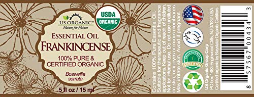 US Organic 100% Pure Frankincense Essential Oil, USDA Certified Organic, Steam Distilled, Boswellia serrata, Sourced from India, Topically or in Diffuser, Perfect for Aging Skin, All skin type (15 ml)