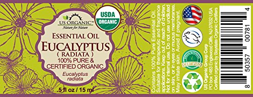 US Organic 100% Pure Eucalyptus Essential Oil (Radiata) - USDA Certified Organic, Steam Distilled - W/Euro droppers (More Size Variations Available) (15 ml /.5 fl oz)