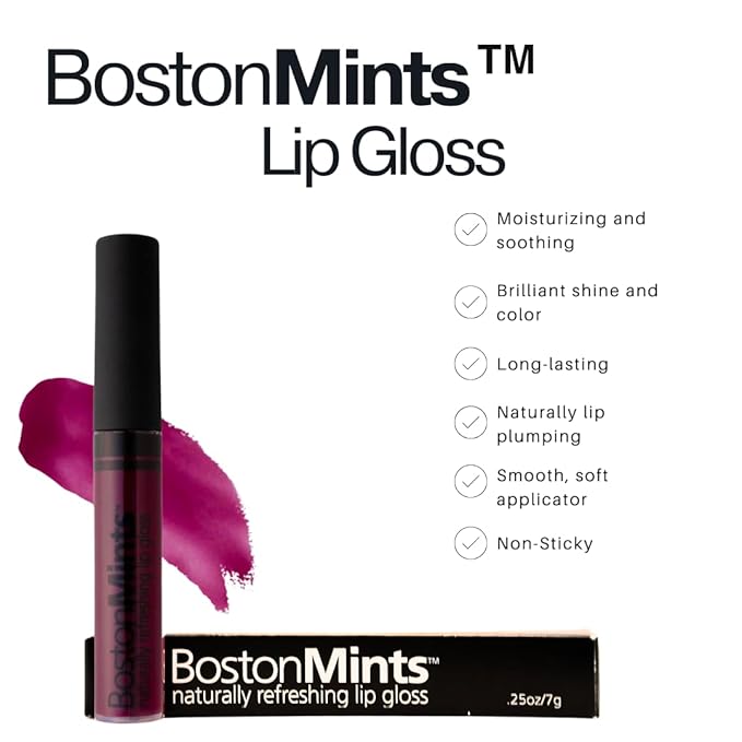 Boston Mints Newberry Lip Gloss (.25oz) Vegan, Gluten-Free, Cruelty-Free Formula With Aloe, Vitamins C & E, Spearmint Extract and a Sheer Shine Finish for Soft, Fuller-Looking, Hydrated Lips