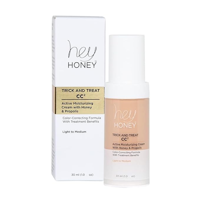 Hey Honey Trick and Treat CC Cream SPF 46 | Active Moisturizing Color Correcting Cream with Honey & Propolis | Best Cover For Skin Redness & Mature Skin | Cruelty-Free | 1 oz (Light-Medium)