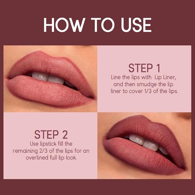 USHAS 2 in 1 Waterproof Lipstick and Lip Liner Combo Set - Long Lasting Matte Lipstick Pen with Lip Liner Set Makeup Kit (G2, Pack of 1)