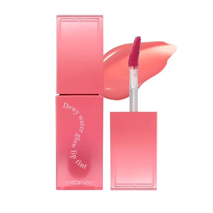 MQNY (MACQUEEN NEWYORK Dewy Water Glow Lip Tint - #06 Juicy Pink, Glass-like Mirror Shine Hydrating Lip Stain, Long-Lasting & Non-Sticky Coral Tone Water Tint, 0.12 oz (3.5g)