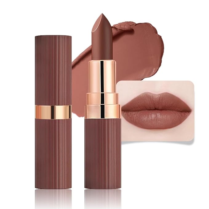 CAKAILA Warm Brown Nude Lip Stick,Matte Cream Lipstick Set for Women,Long Lasting Waterproof Smudge Proof Velvet lipsticks Crayon,Lip Makeup Kit Travel Size,Vegan & Cruelty-free (Pack of 1)