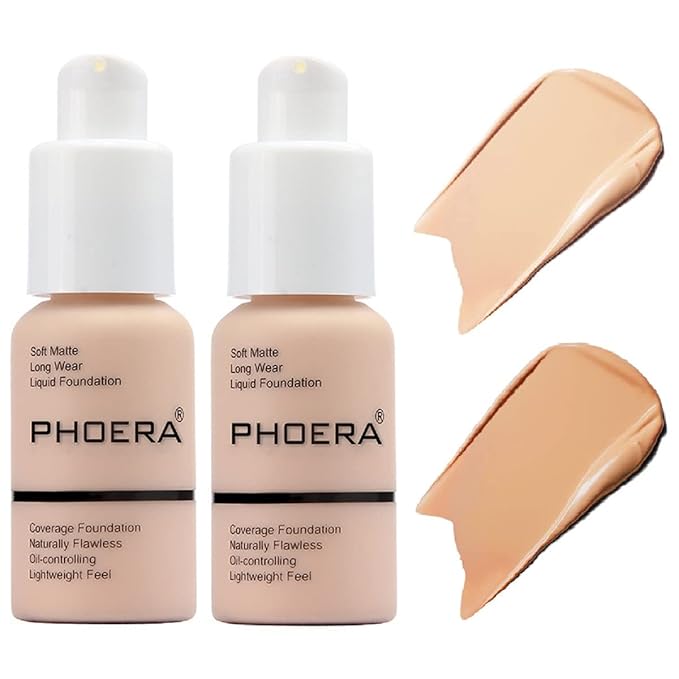 PHOERA Foundation, Liquid Foundation Makeup, 102 Nude+104 Buff Beige, 30ml