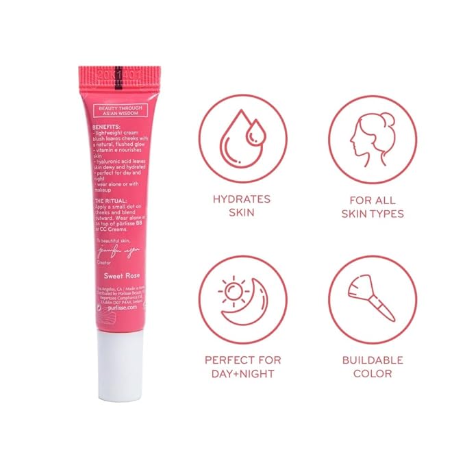 pūrlisse Blush Glow BB Cheek Color - Dewy Liquid Blush for Cheeks - Enriched with Vitamin E & Hyaluronic Acid - Creamy, Lightweight & Buildable - Hydrating & Nourishing - Pretty Plum (0.34 Fl oz)