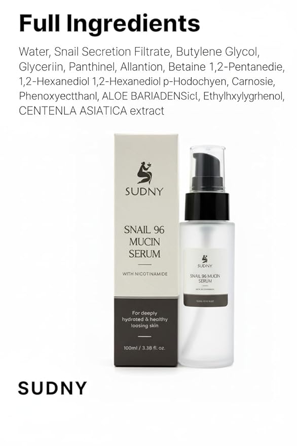 SUDNY Snail Mucin 96% Repairing Essence with Niacinamide, Aloe Vera & Glycerin - Snail Mucin Serum to Hydrate & Repair Dull Skin & Fine Lines- Gentle Skincare Serums with Snail Serum for Everyday Care