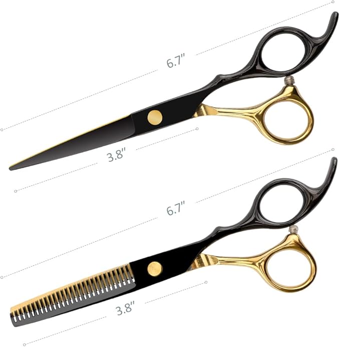 Dozmux 6.7inch Black Gold Hairdressing Hair Cutting Scissors Set