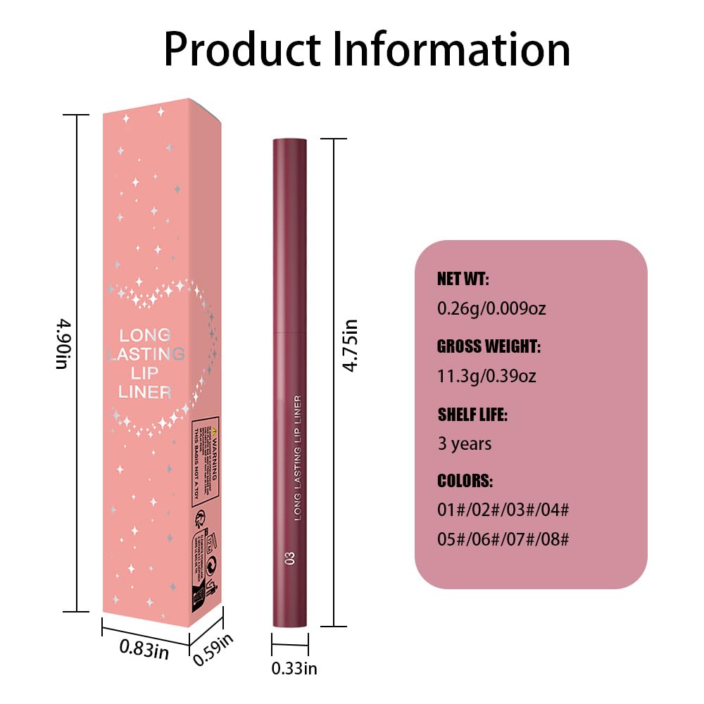QIDSTERS Gel Lip Liner Pencil for Women, Light Purple Matte Long Lasting Lip Liner Lipstick 24 Hour, High Pigmented Lips Makeup Retractable Liners Waterproof Smudge Proof, Vegan & Cruelty-Free 03