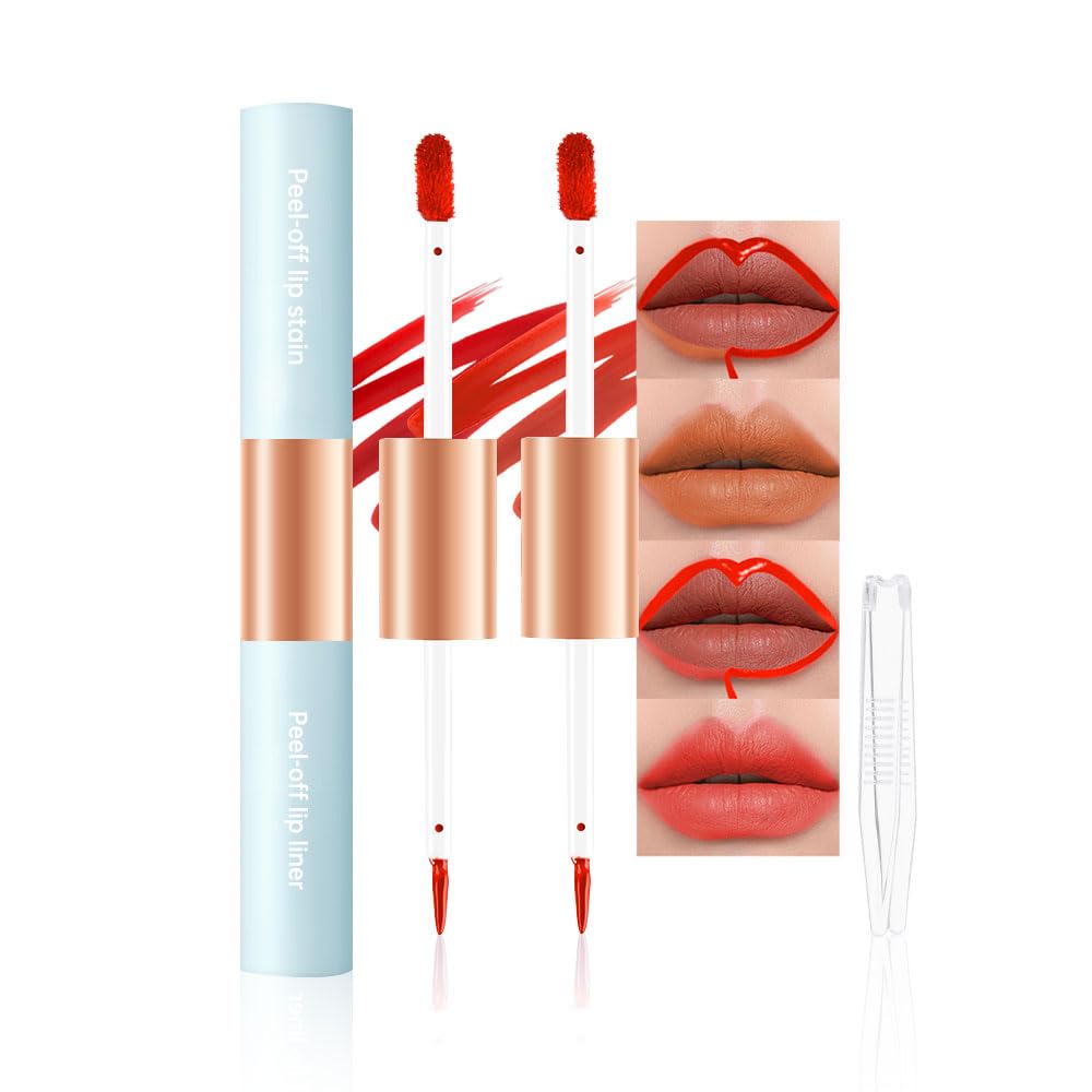 KXmzeG Matte Lip Liner Peel Off Lip Stain, Long Lasting Peel Off Lip Liner Stain, Peel-off Lip Gloss For All Skin Types, Transfer-proof Highly Pigmented Color Waterproof, (03#+06#, Pack of 2)