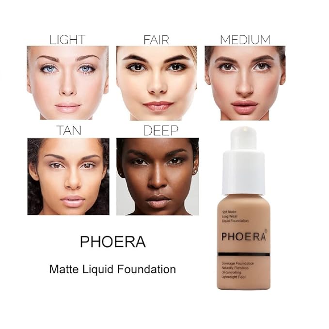 PHOERA Flawless Matte Liquid Foundation, Long Wear Oil Control Full Coverage Face Makeup Soft Liquid Foundation.(108# Tan)