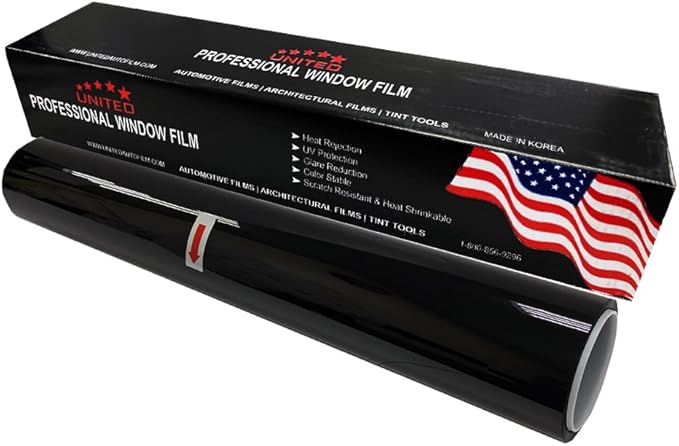 United Window Tint Universal Black 50% VLT 24" in x 100'Ft Standard Dyed 1Ply Film Black Color - Privacy Window Tint for Car, Home, Blocks UV/IR Rays, Reduce Heat & Glare Adhesive Window Film