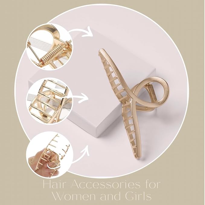 DOBIHMAX 2 Pack Large Metal Hair Claw Clips with Pearls 4.3 Inch - Gold Hair Accessories for Women's Thick Hair Styling, Strong Hold, and Fashion