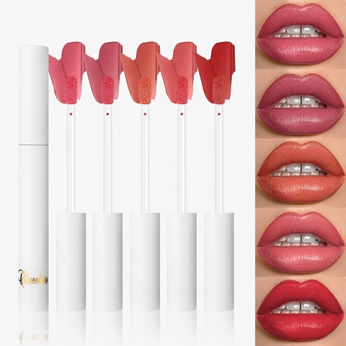 Hxssll Matte Lip Stain – High Pigment Non-Transfer Matte Liquid Lipstick, Long-Lasting Waterproof Smudge-Proof Lip Color, Lightweight Comfortable Velvet Finish Lip Tint 02#（5PCS）