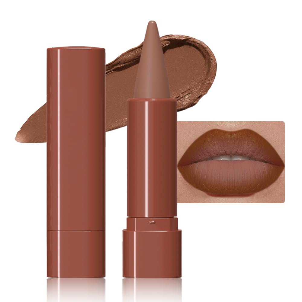 JUAAZIN Warm Brown Gradient Matte Lip Liner Pencil Crayon for Women - Waterproof Smudge-Proof Kissproof Long-Wear Lip Pencil, Flawless Contour Ombre Effect Lip Crayon, Creamy Pigmented Lip Liner 01#