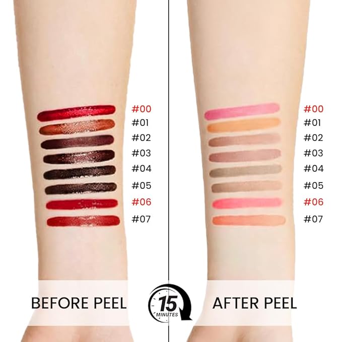 JUAAZIN 2Pcs Matte Liquid Lip Stain Peel Off Lip liner Tattoo, Matte Peel Off Lip Stain, Long Lasting Waterproof Lipstick Lip Gloss Stain, Transfer-proof for All Skin Types (0.24 fl oz-00#+06#)